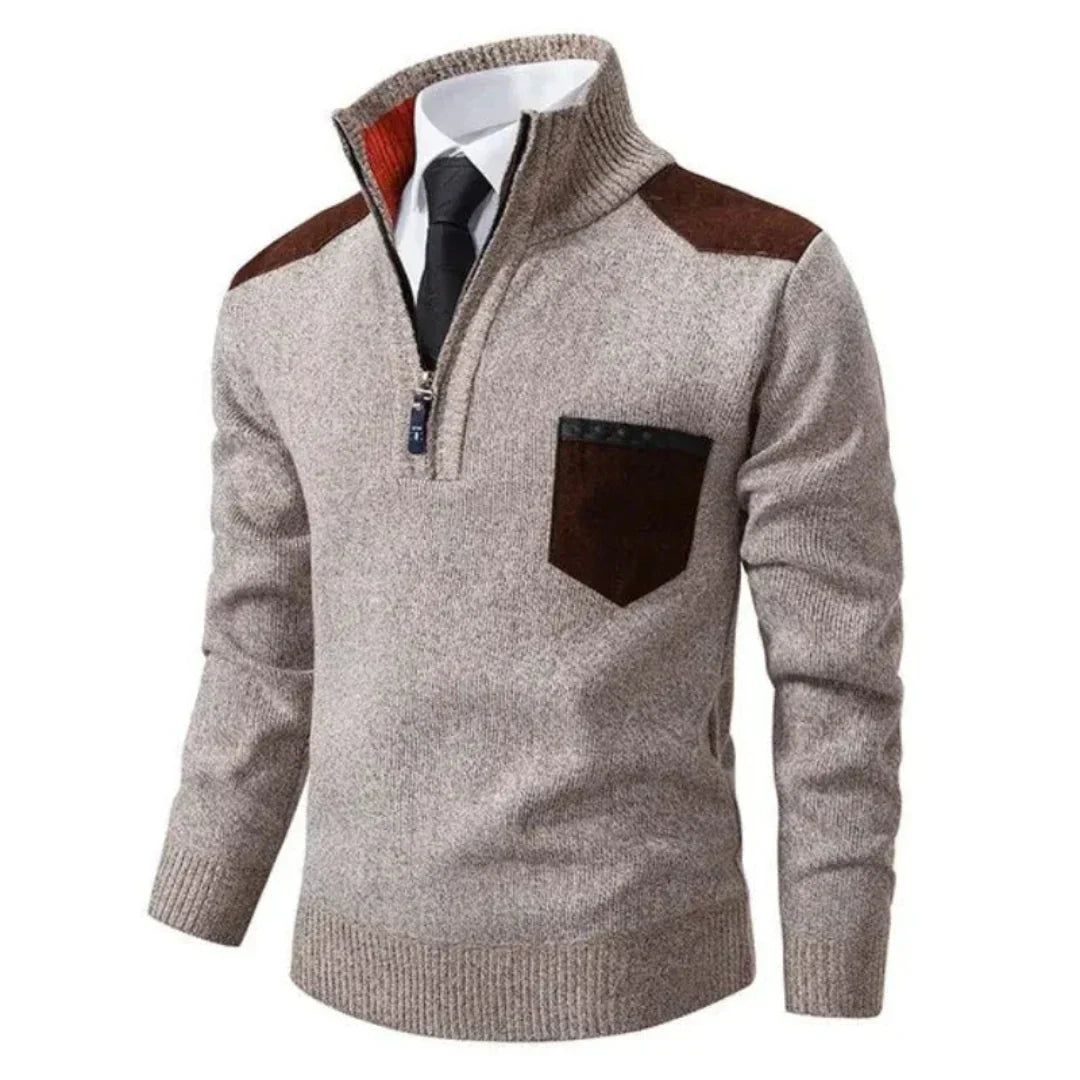 Pull en laine chaud à col montant et poches avant