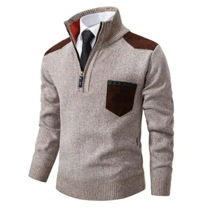 Pull en laine chaud à col montant et poches avant