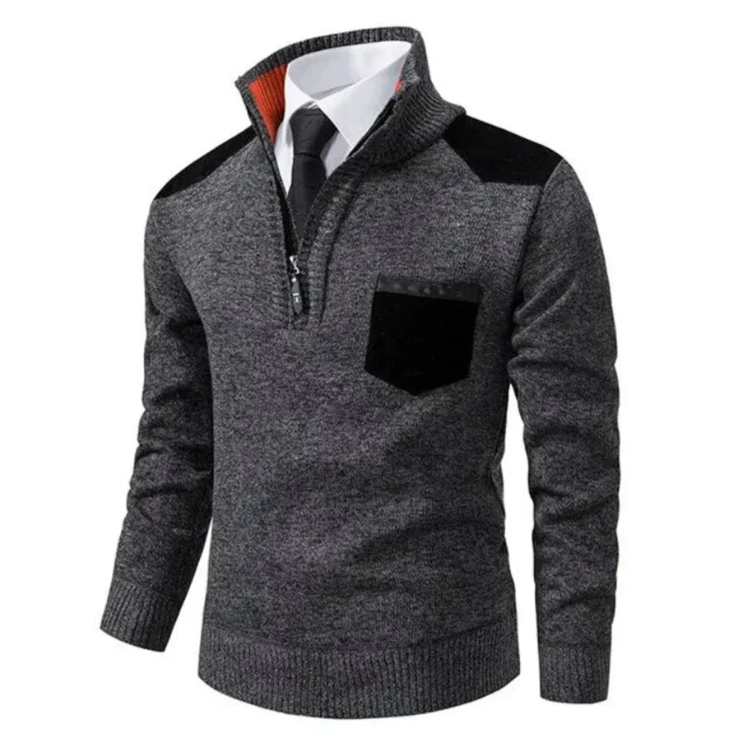 Pull en laine chaud à col montant et poches avant
