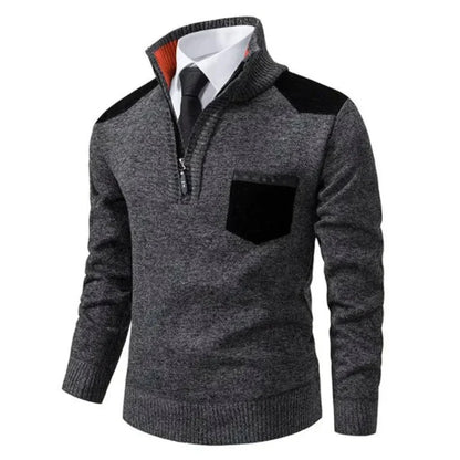 Pull en laine chaud à col montant et poches avant