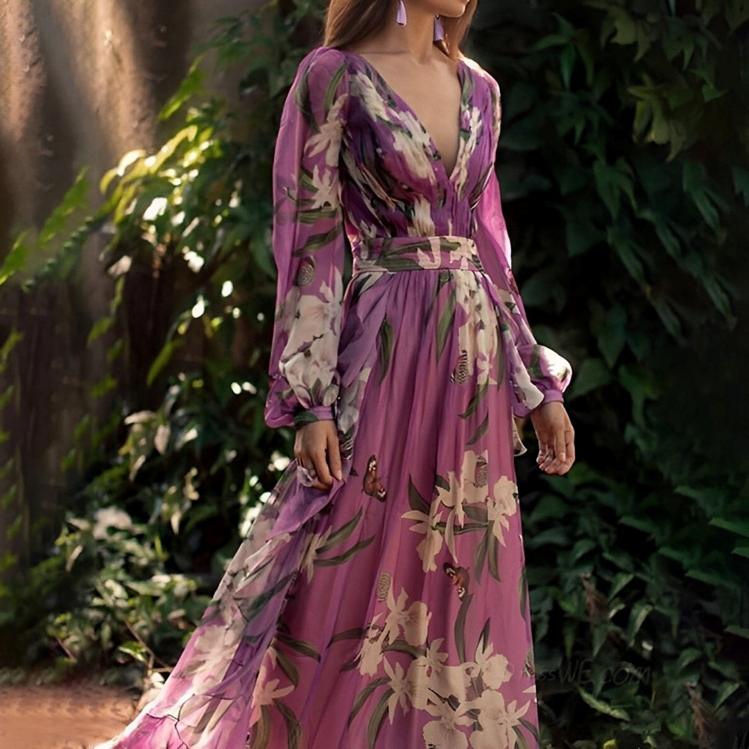 Robe Maxi Femme à Fleur V Décolleté Confortable