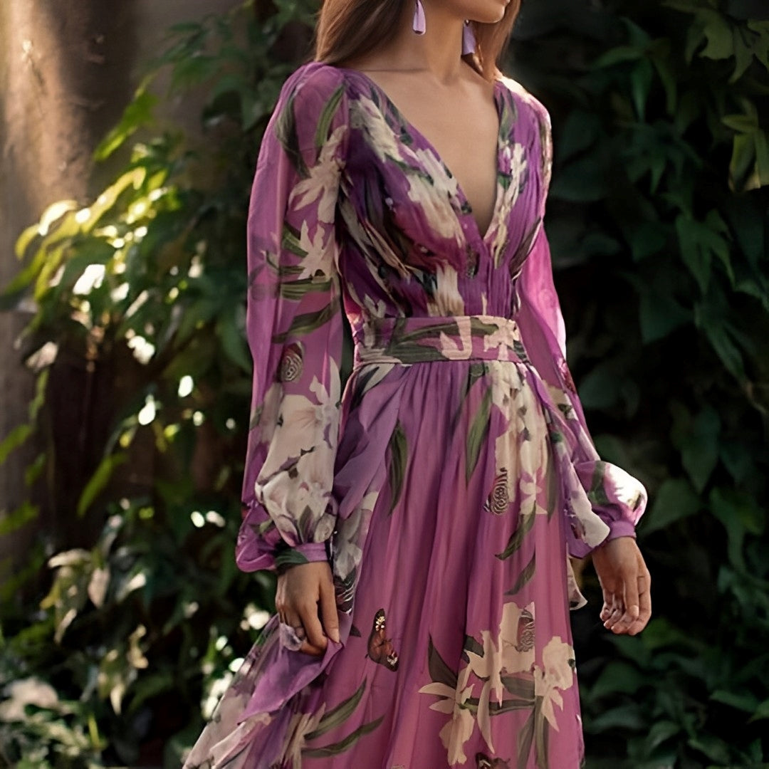 Robe Maxi Femme à Fleur V Décolleté Confortable