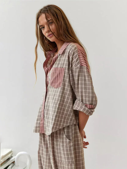 Robe et Haut Imprimé Carreaux pour Femme Printemps