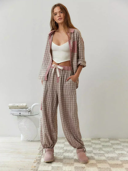 Robe et Haut Imprimé Carreaux pour Femme Printemps