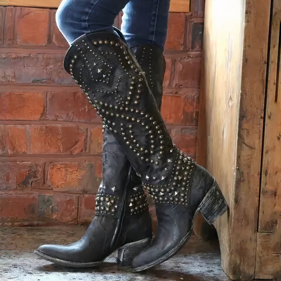 Bottines Femme Talon Haut à Clous Western