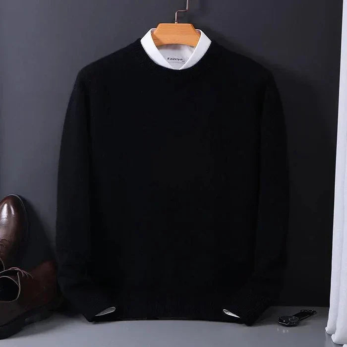 Pull Homme Laine Mélangée Marine Classique