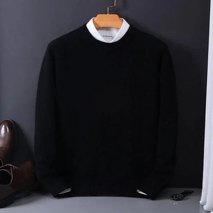 Pull Homme Laine Mélangée Marine Classique