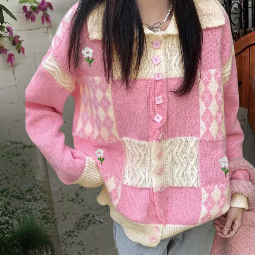 Cardigan Femme à Carreaux Élégant et Chaude - PanierRoyale