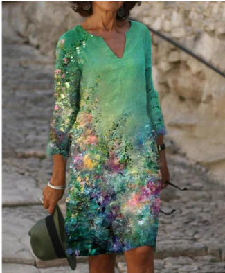 Robe Femme Manches Longues Imprimé Abstrait Élégant