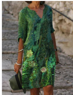Robe Femme Manches Longues Imprimé Abstrait Élégant