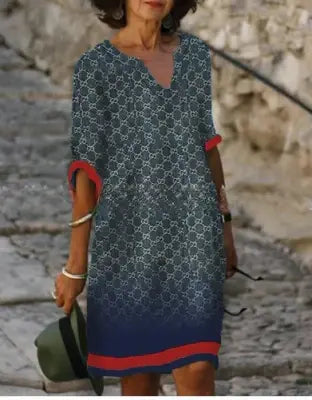 Robe Femme Manches Longues Imprimé Abstrait Élégant