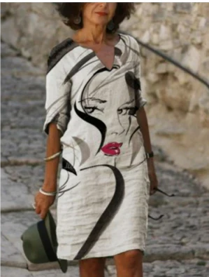 Robe Femme Manches Longues Imprimé Abstrait Élégant