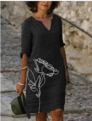 Robe Femme Manches Longues Imprimé Abstrait Élégant