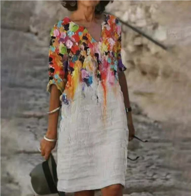 Robe Femme Manches Longues Imprimé Abstrait Élégant