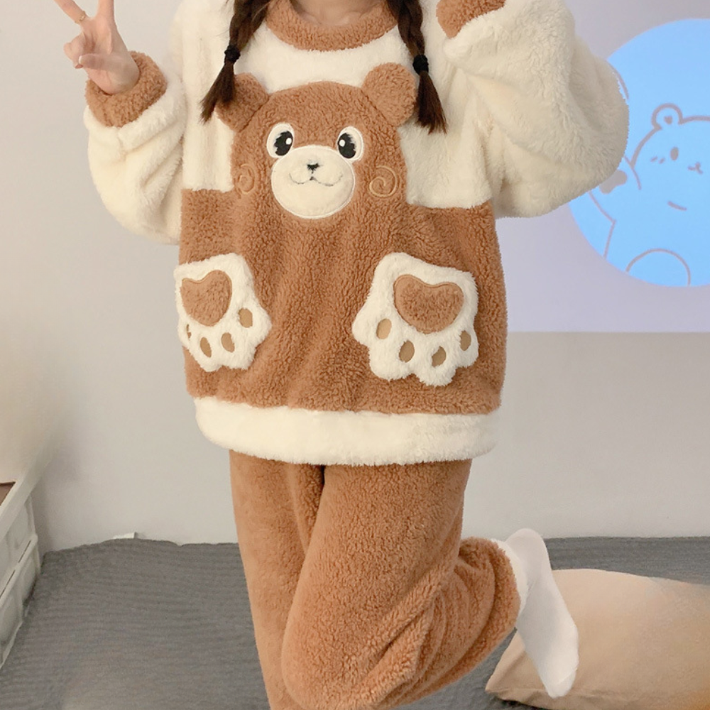 Pyjama Femme 2 Pièces Doux et Confortable avec Imprimé Ours - PanierRoyale