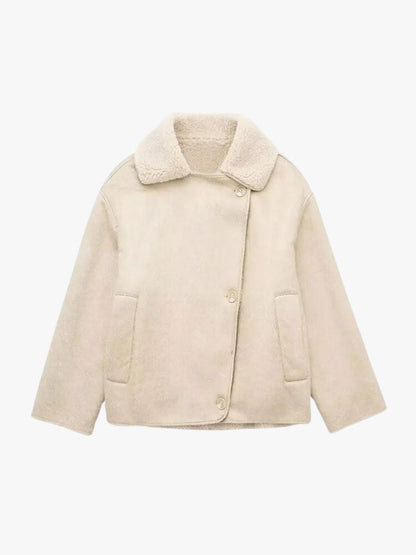 Veste en cuir synthétique et polaire femme élégante