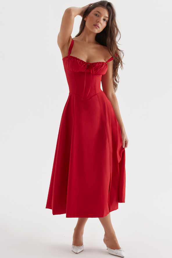 Robe Corsage Rouge en A-Ligne avec Fente sur le Côté - BerlinGlamour