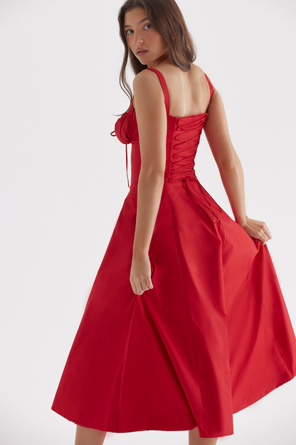 Robe Corsage Rouge en A-Ligne avec Fente sur le Côté