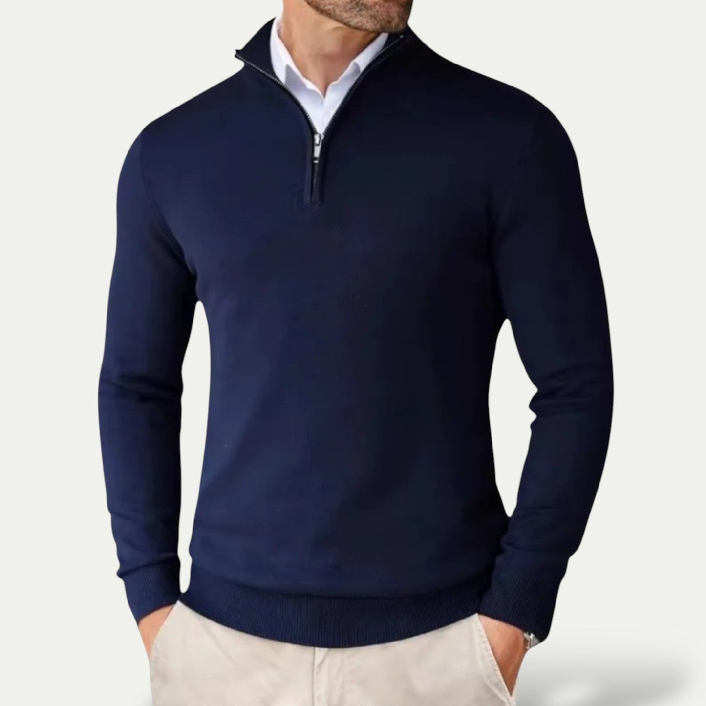 Pull Homme Coton Demi-zip Confort Respirant Coupe Classique