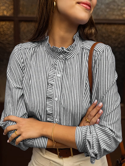 Rayelia™ – Chemisier Femme Rayé Chic à Manches Longues Boutonnées
