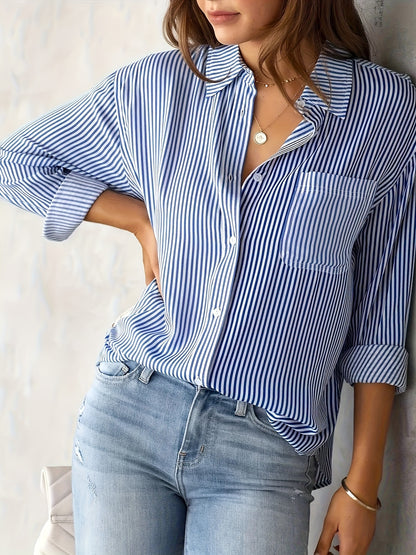 Rayelune™ – Chemise Femme Rayée Chic à Manches Longues Décontractée