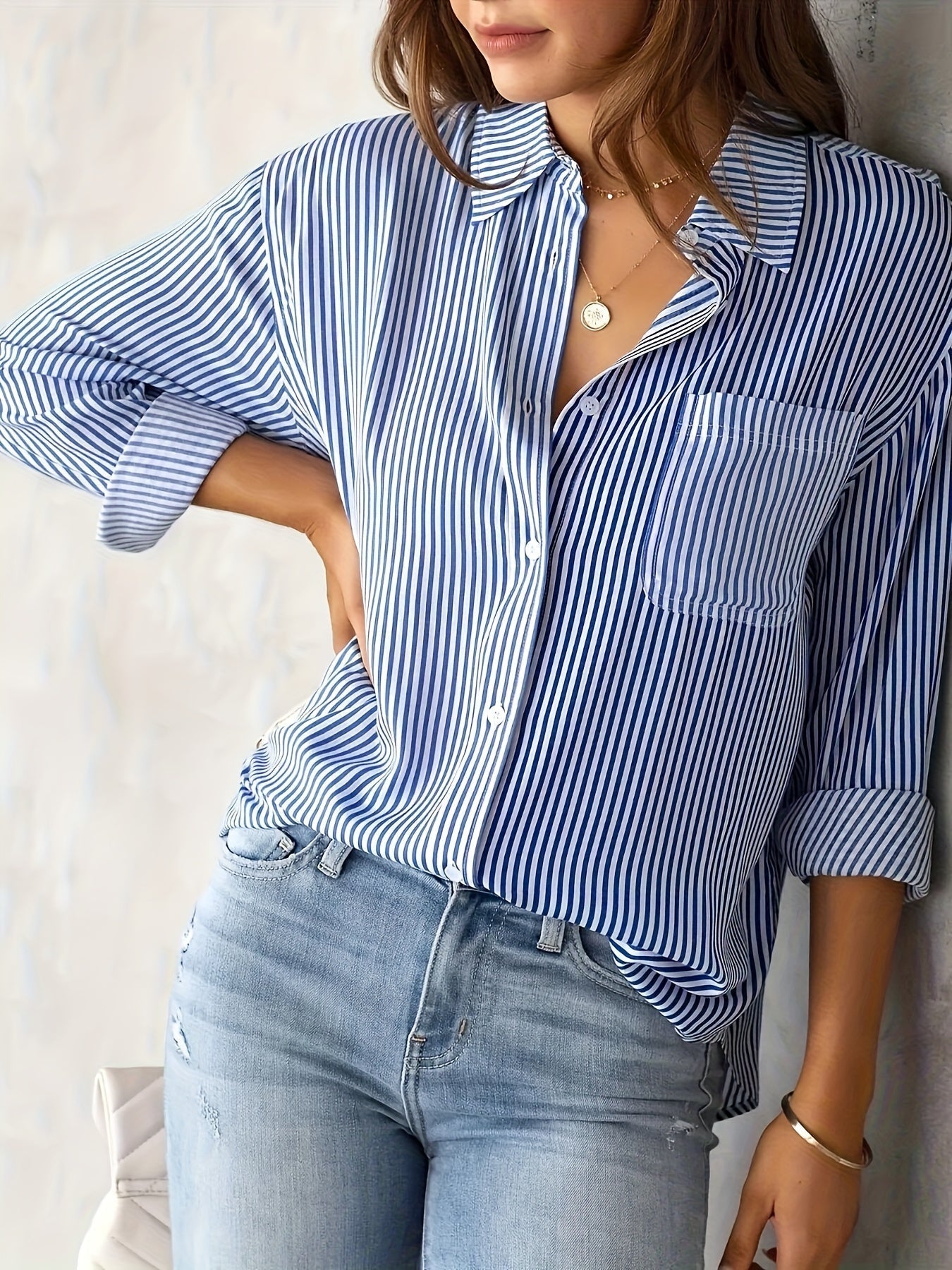 Chemise Femme Rayée Élégante à Manches Longues
