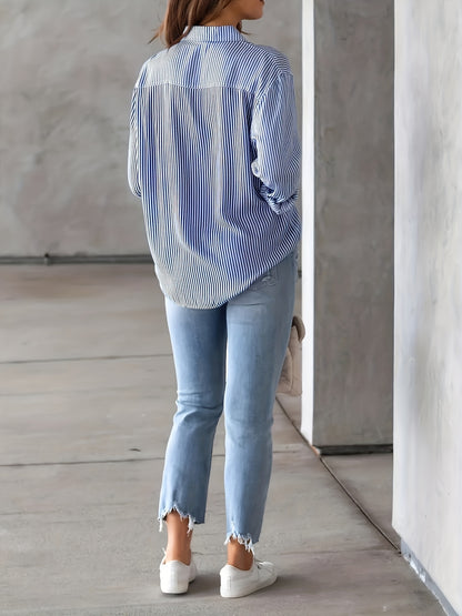 Rayelune™ – Chemise Femme Rayée Chic à Manches Longues Décontractée