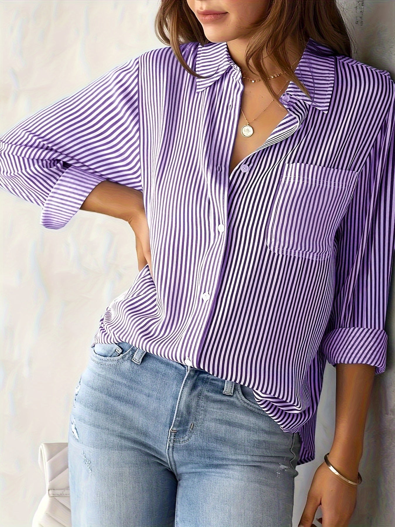 Chemise Femme Rayée Élégante à Manches Longues