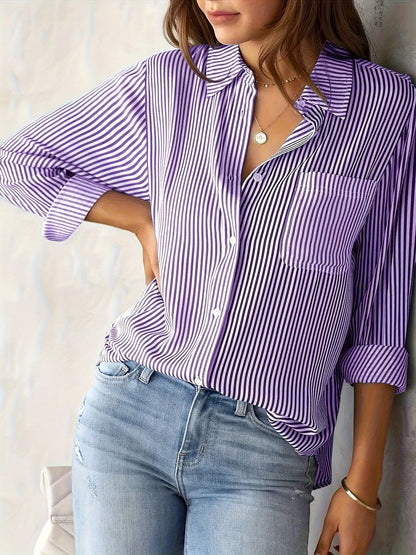 Chemise Femme Rayée Élégante à Manches Longues