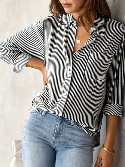 Rayelune™ – Chemise Femme Rayée Chic à Manches Longues Décontractée