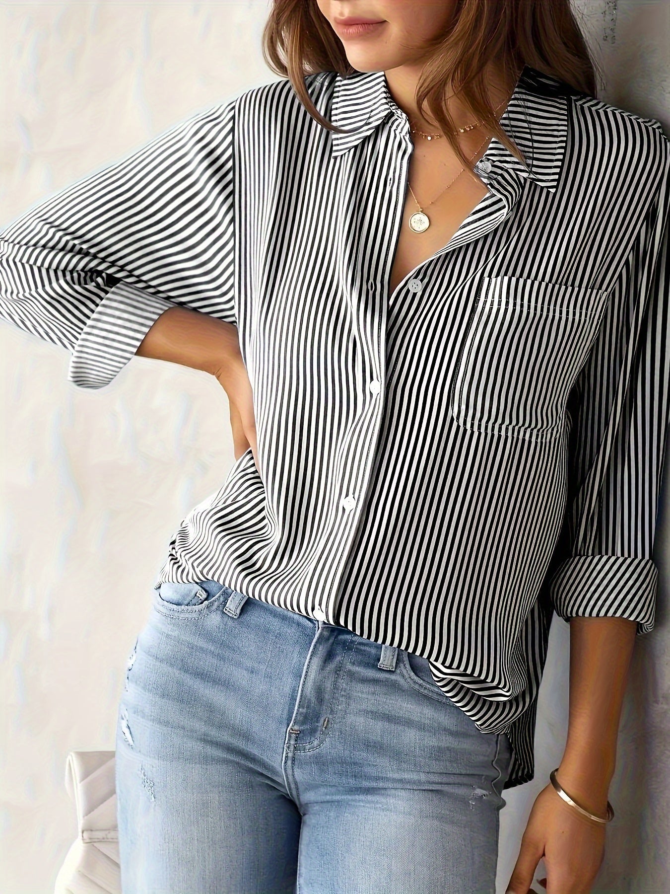 Chemise Femme Rayée Élégante à Manches Longues