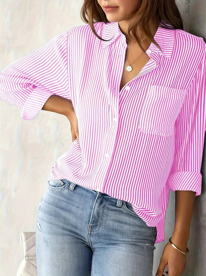 Rayelune™ – Chemise Femme Rayée Chic à Manches Longues Décontractée