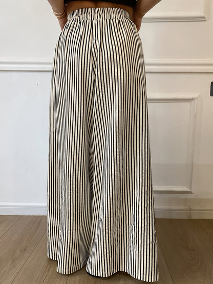 Rayureea™ – Pantalon Femme Taille Haute à Rayures Chic & Fluide