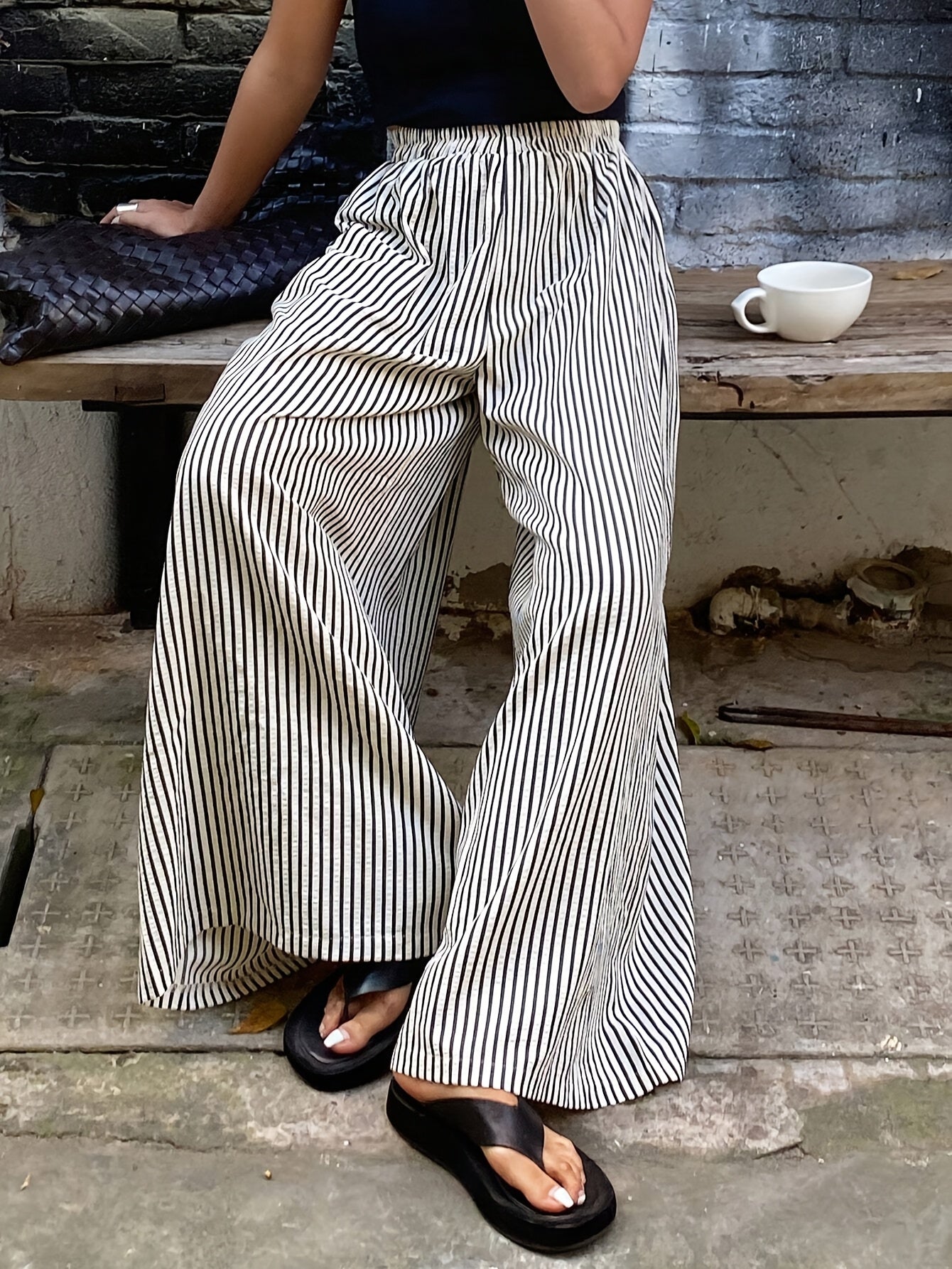 Rayureea™ – Pantalon Femme Taille Haute à Rayures Chic & Fluide