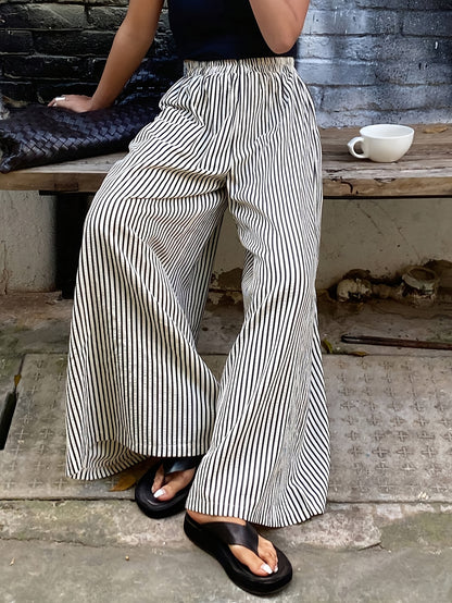 Rayureea™ – Pantalon Femme Taille Haute à Rayures Chic & Fluide