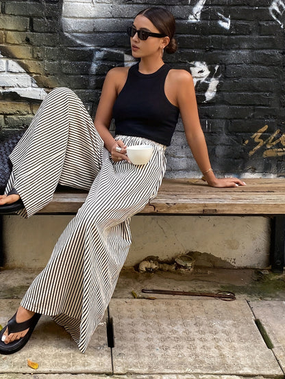 Rayureea™ – Pantalon Femme Taille Haute à Rayures Chic & Fluide
