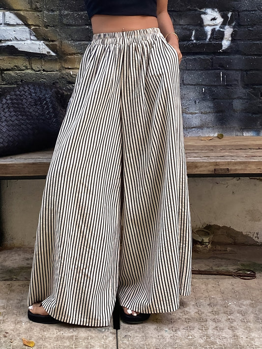 Rayureea™ – Pantalon Femme Taille Haute à Rayures Chic & Fluide