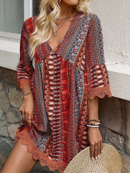 Robe Été Bohème Colorée à Manches Courtes