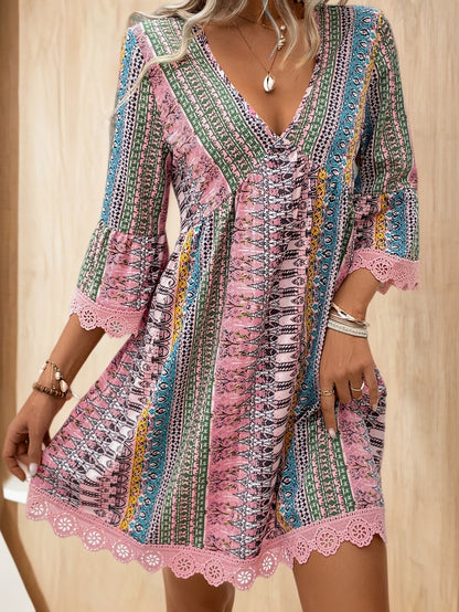 Rayzella™ – Robe Bohème Chic à Manches 3/4 Colorée et Fluide pour Été