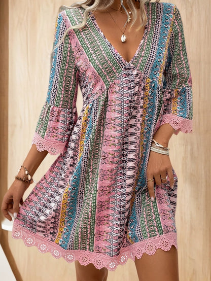 Robe Été Femme Décontractée - Robe Bohème à Manches Courtes