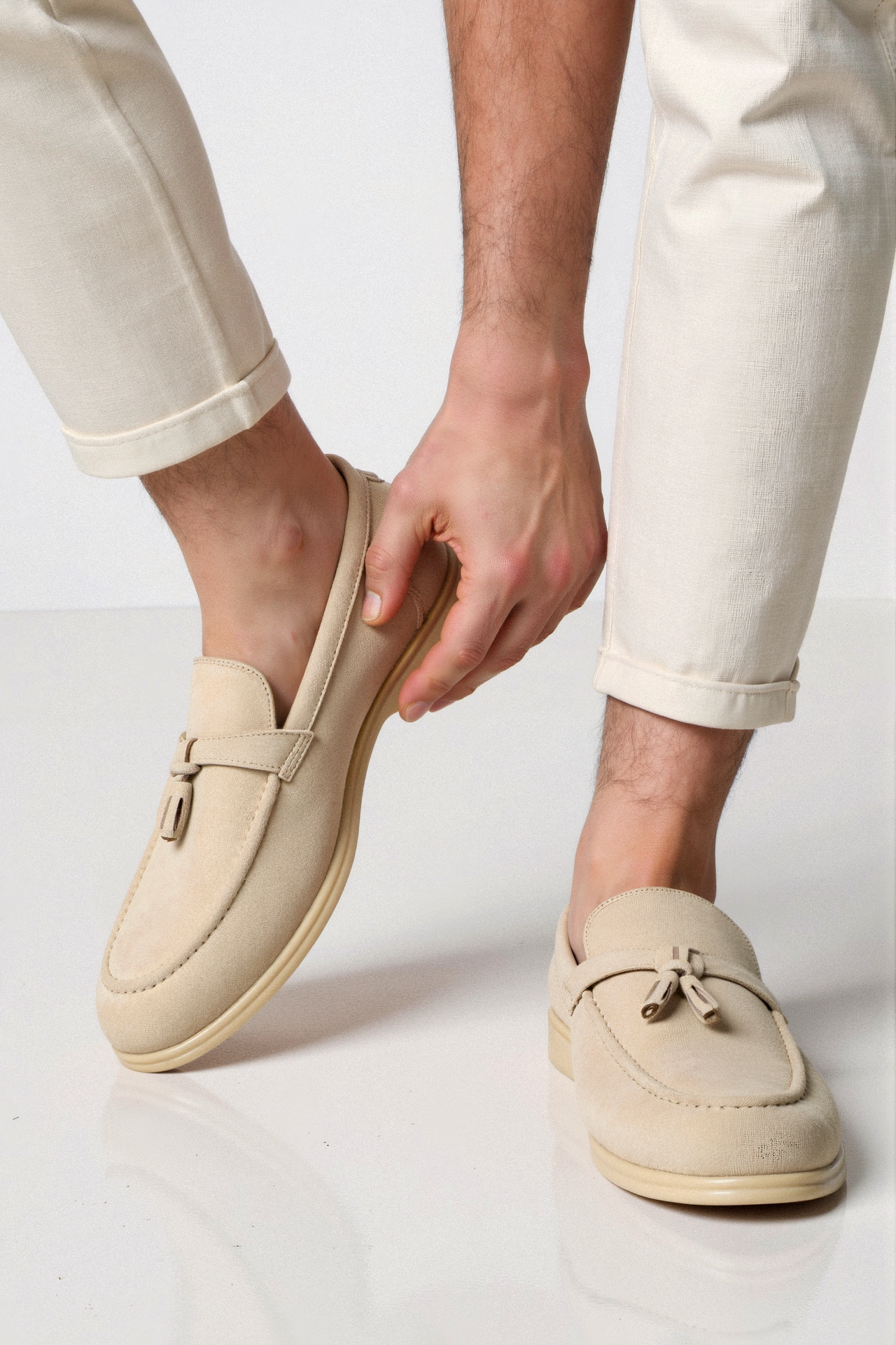 Mocassin Beige Cuir Confortable et Élégant