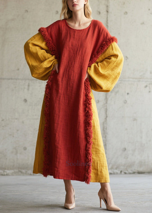 Douce robe hivernale rouge en coton épais - EasyApparels