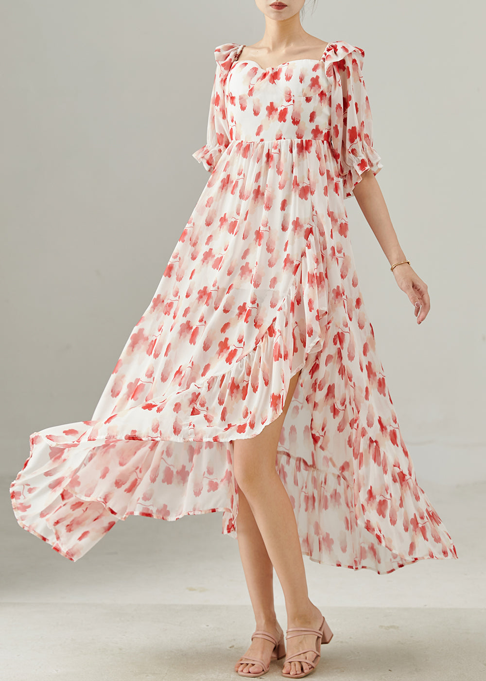 Robe légère en soie rouge été carré colié - EasyApparels