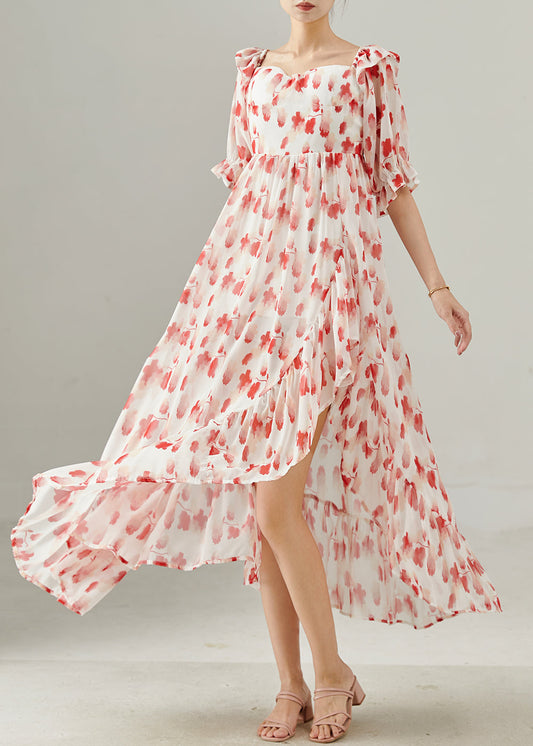 Robe légère en soie rouge été carré colié - EasyApparels
