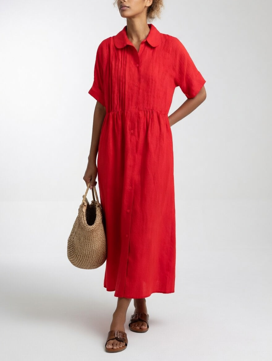 Robe Chemise Longue Femme Coton Léger Col Classique