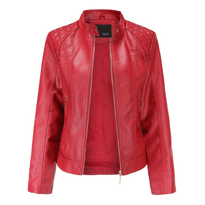 Veste en Cuir pour Femme Élégante avec Col Montant et Fermeture Éclair