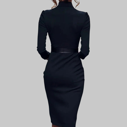 Robe Femme Mi-Longue Manches Longues Ceinture Tailleur
