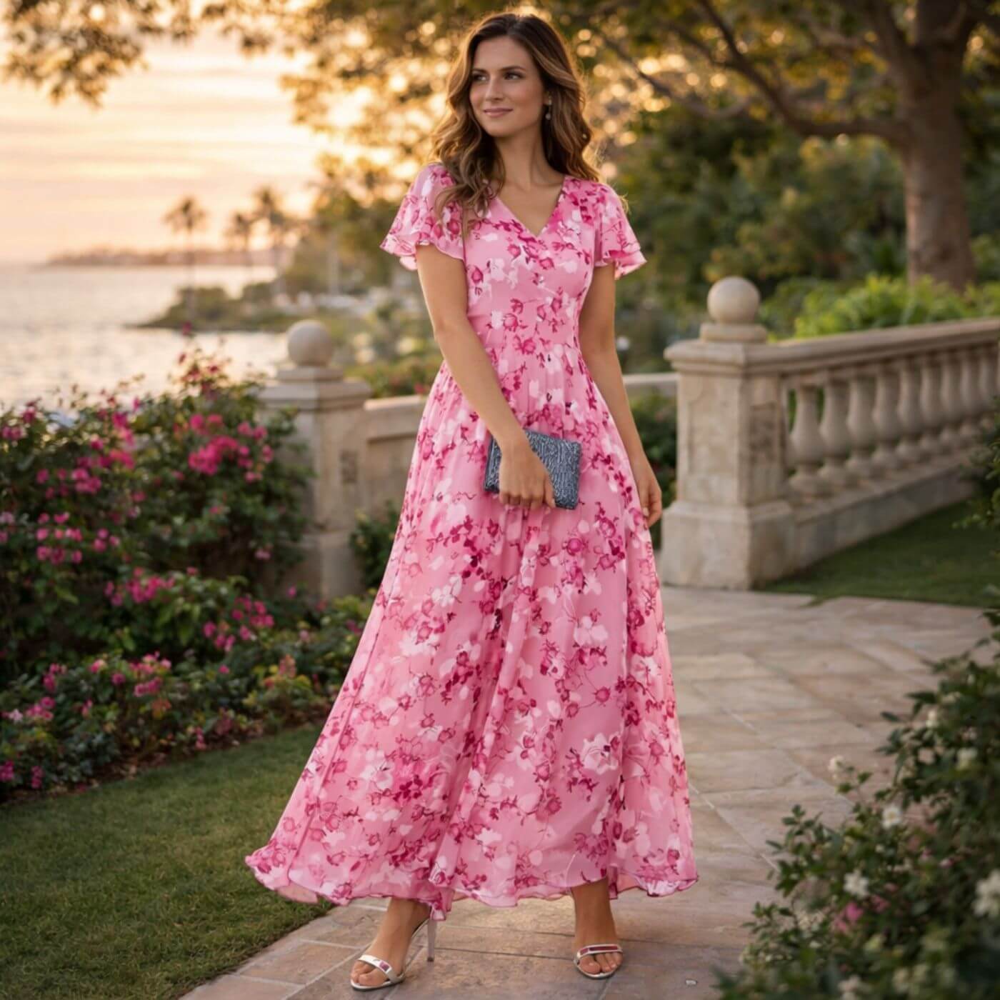 Robe Maxi Femme Fluide Décolleté en V