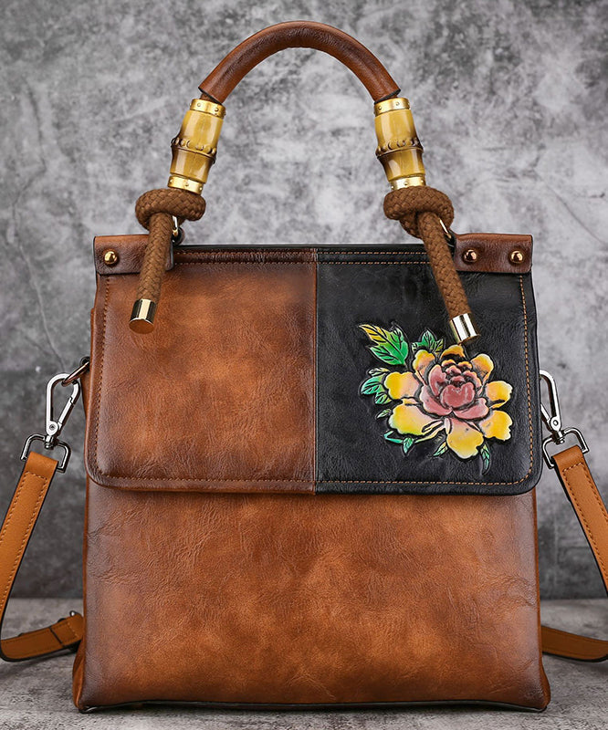Grand sac tote vintage brun faux cuir épais - EasyApparels