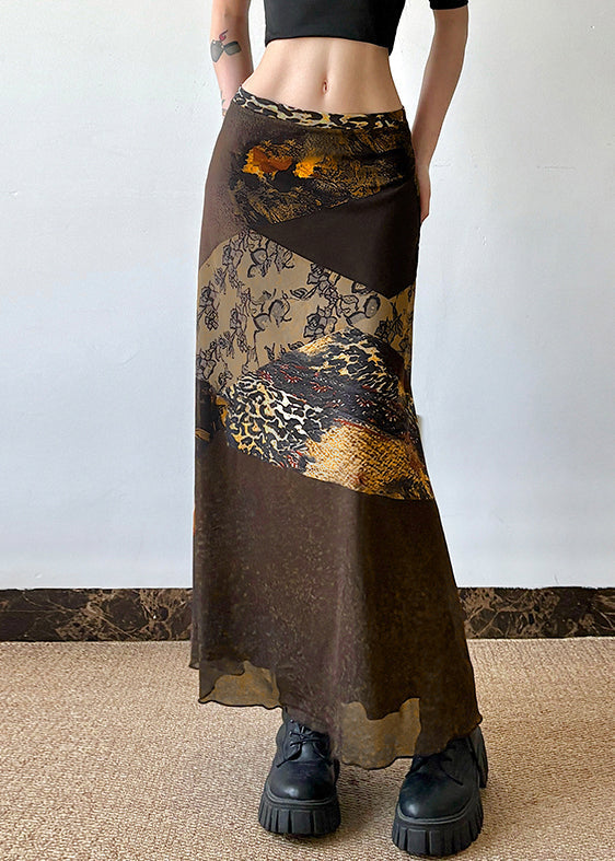 Jolie jupe tulle haute en imprimé brun estival - EasyApparels